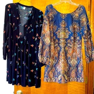 Two long sleeve midi dresses.